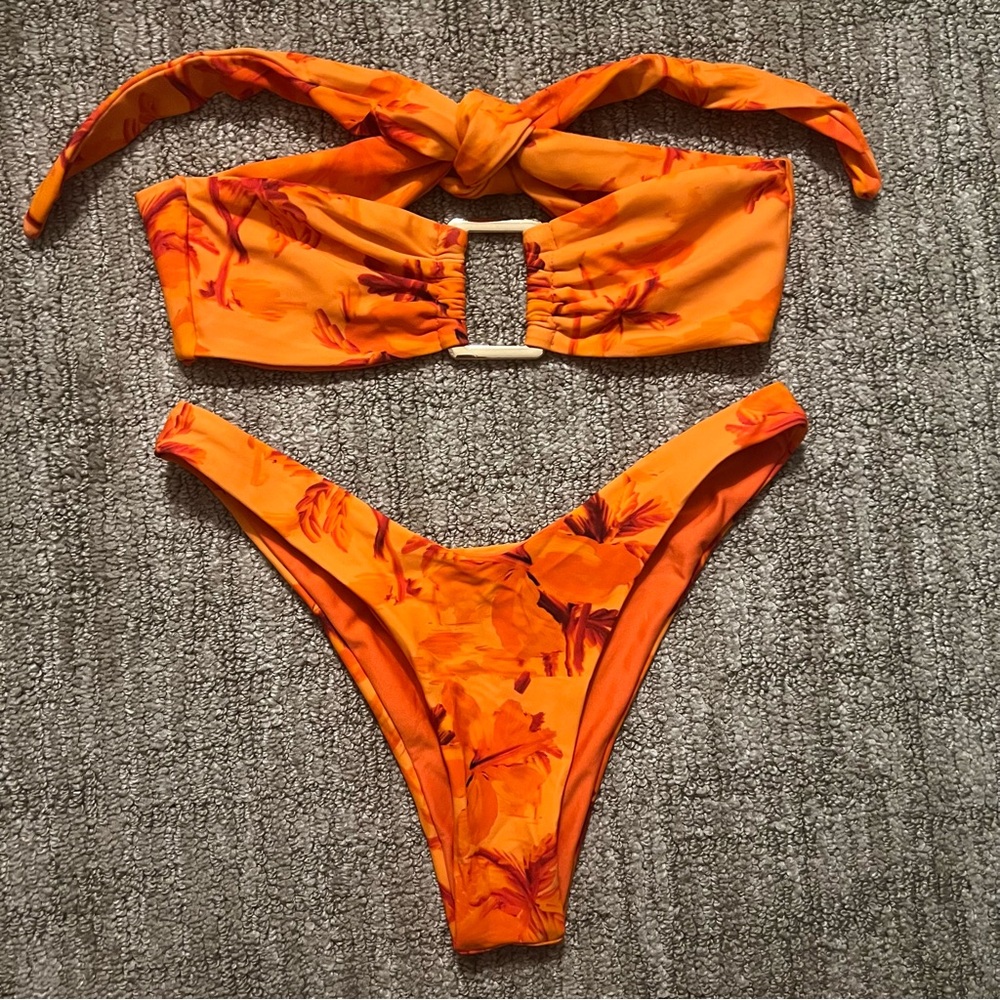 NWOT Princess Polly Orange Floral Bandeau Bikini Set XS